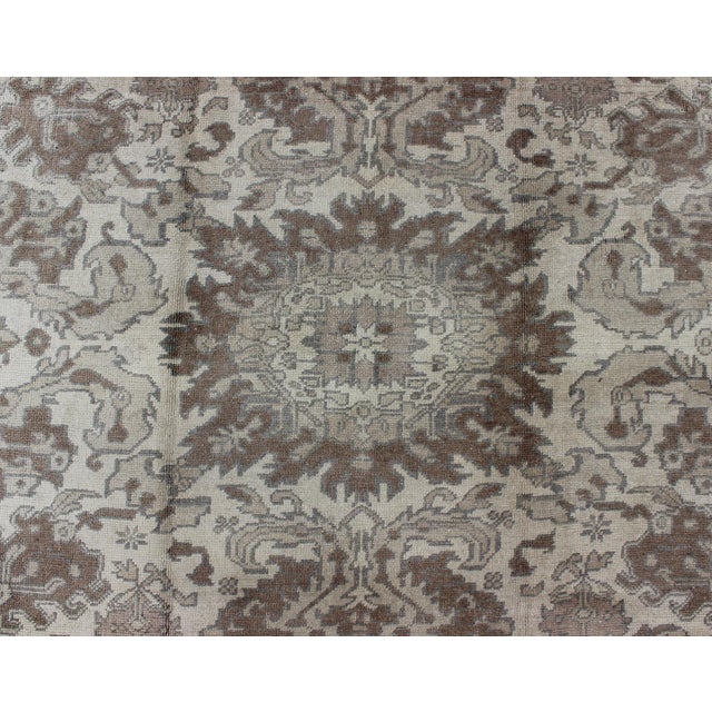 Muted Turkish Oushak Rug Featuring Soft Taupe, Faded Sage, and Pale Gray For Sale - Image 4 of 8