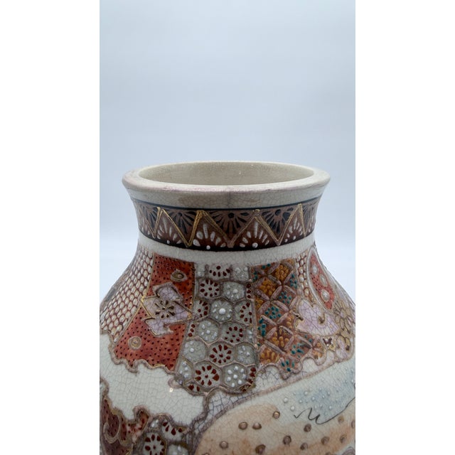 Satsuma Antique Japanese Satsuma Vase With Figural Panels and Raijin Thunder God, Meiji Period, Circa 1880–1900 For Sale - Image 4 of 15