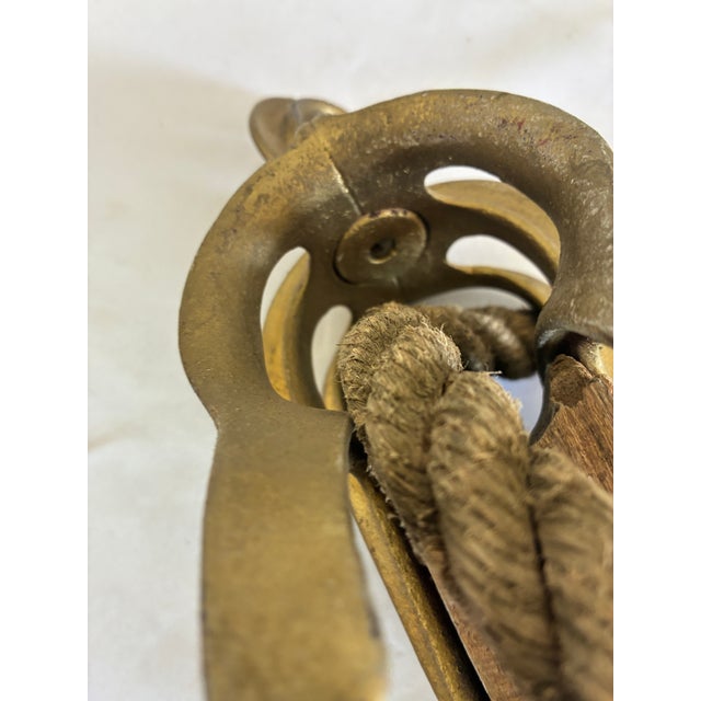 Metal Vintage Nautical Wood & Cast Metal Pulley Block With Rope – Maritime Industrial Décor For Sale - Image 7 of 12