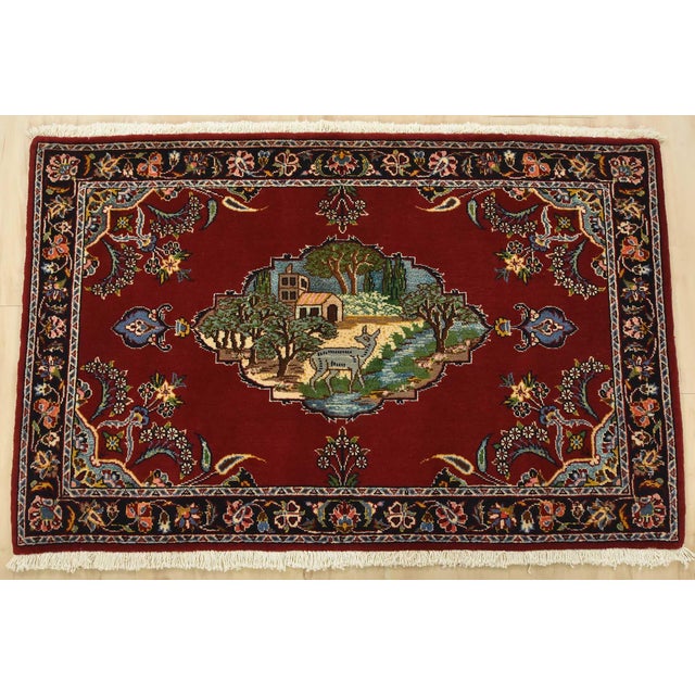 Farmhouse Kashan Rug 2’2” X 3’5” Red Wool/Silk Vintage Traditional Hand-Knotted Carpet For Sale - Image 3 of 7
