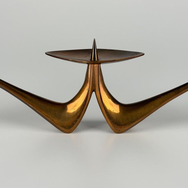 Vintage Three-Light Brass Candelabra by Klaus Ullrich, Germany, 1950s For Sale - Image 6 of 10