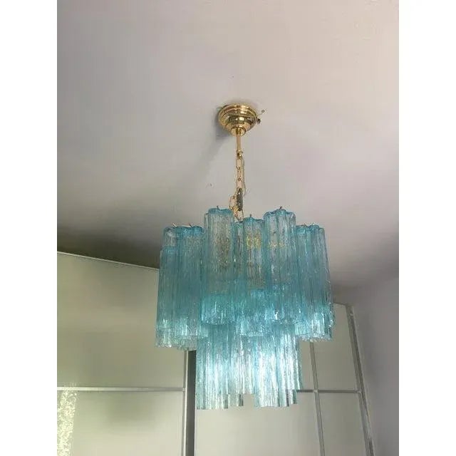 Contemporary Murano Style Glass Turquoise Chandeliers - a Pair For Sale - Image 10 of 12