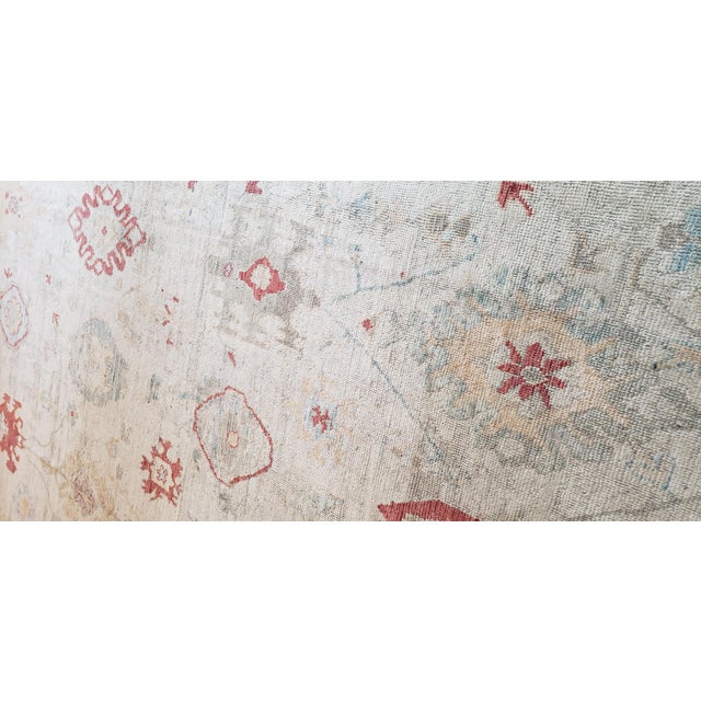 Turkish Oushak Carpet, 1950s, Handmade Oriental Rug, Beige, Taupe, Coral For Sale - Image 18 of 18