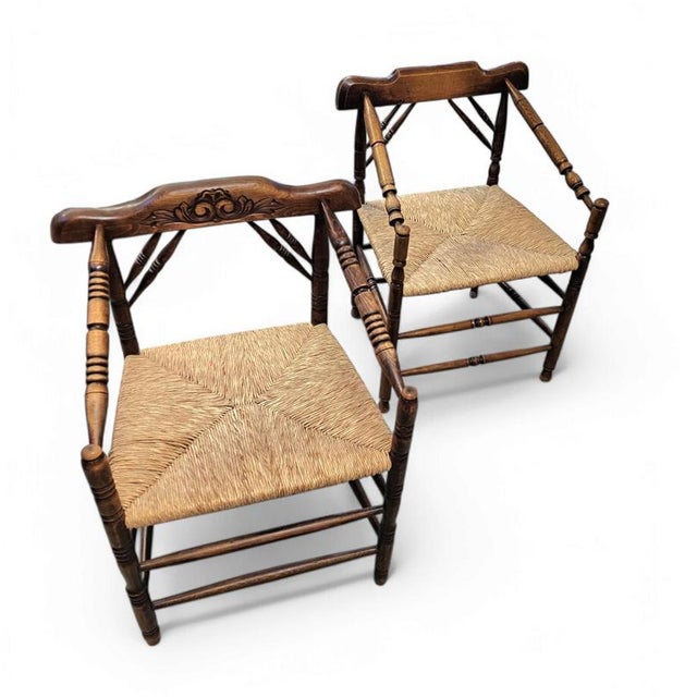 Dutch Oak and Rush Chairs, 1930s, Set of 2 For Sale - Image 15 of 15