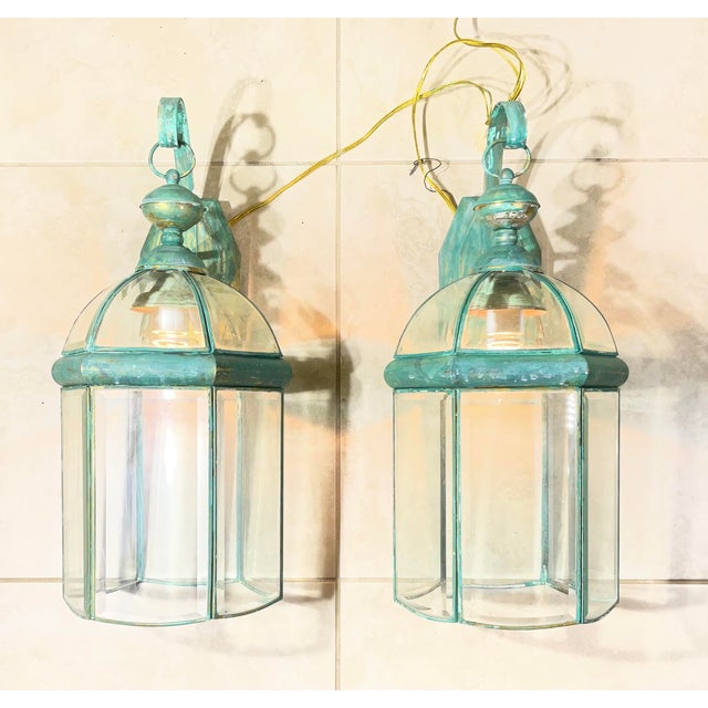 Elegant Pair of Vintage Brass Wall Lanterns - 22”x 9”.5 X 10” For Sale - Image 4 of 16