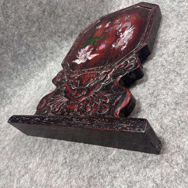 1990s Rosewood Table Screen With Mother of Pearl Inlay, Dragon Phoenix Chinoiserie Desk Decor For Sale - Image 5 of 8