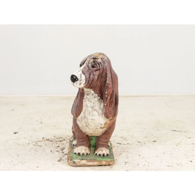 English Cast Stone Blood Hound Dog Garden Ornament With Paint, Engand 1950s For Sale - Image 3 of 7