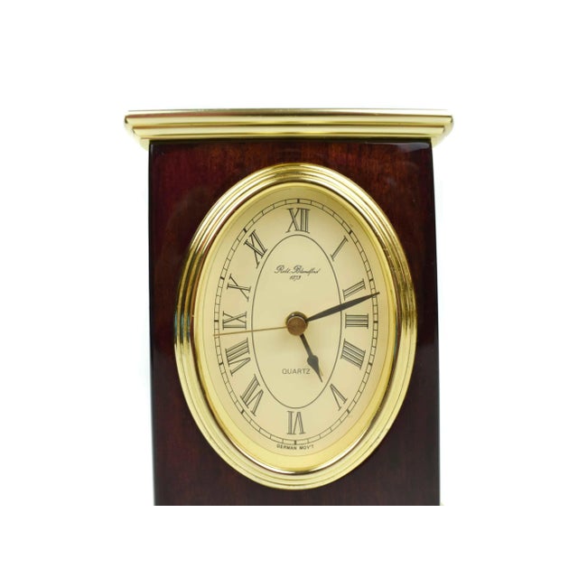 Wood Vintage Wood and Gold Brass Robt Blandford Table Top Desk Clock Germany For Sale - Image 7 of 10