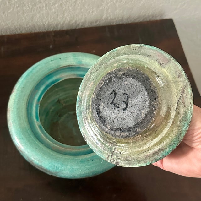 Vintage Handmade Raku Ceramic Sculptural Bowl With Lid - Signed Collectible Art For Sale - Image 4 of 7