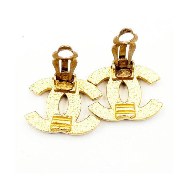 Contemporary Chanel Vintage Gold Plated CC Black Crystal Clip on Earrings, A Pair For Sale - Image 3 of 4
