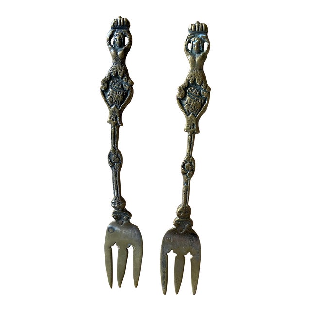 Cocktail Forks Art Nouveau Figural Mermaid Forks - Pair For Sale