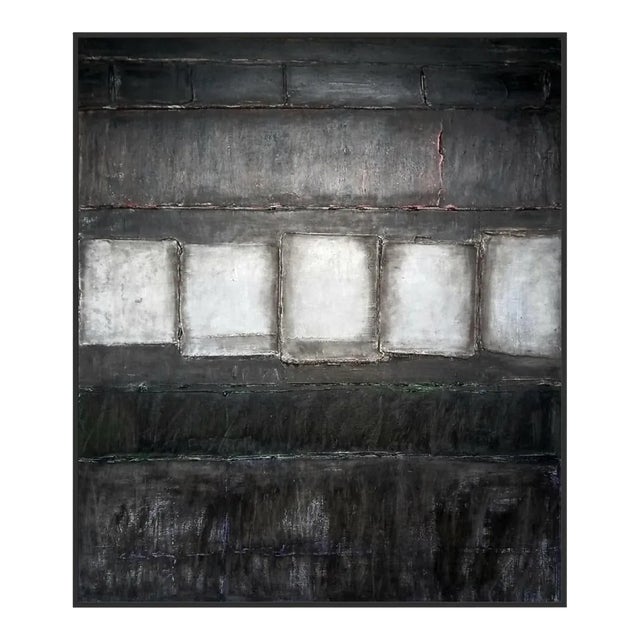 Black and White Abstract Geometric Minimalist High-End Framed Oil on Canvas by Diane Grant For Sale