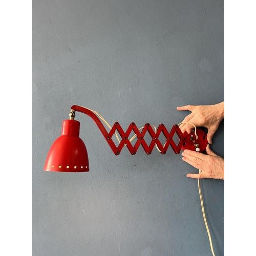 Mid-Century Modern Red Hala Scissor Wall Lamp For Sale - Image 5 of 13
