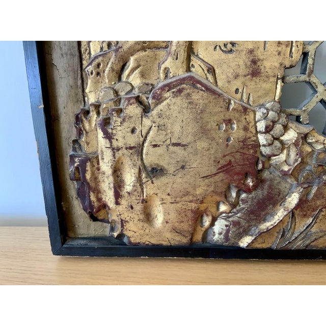 Antique Carved, Gilded and Signed Chinese Wall Screen For Sale - Image 4 of 12