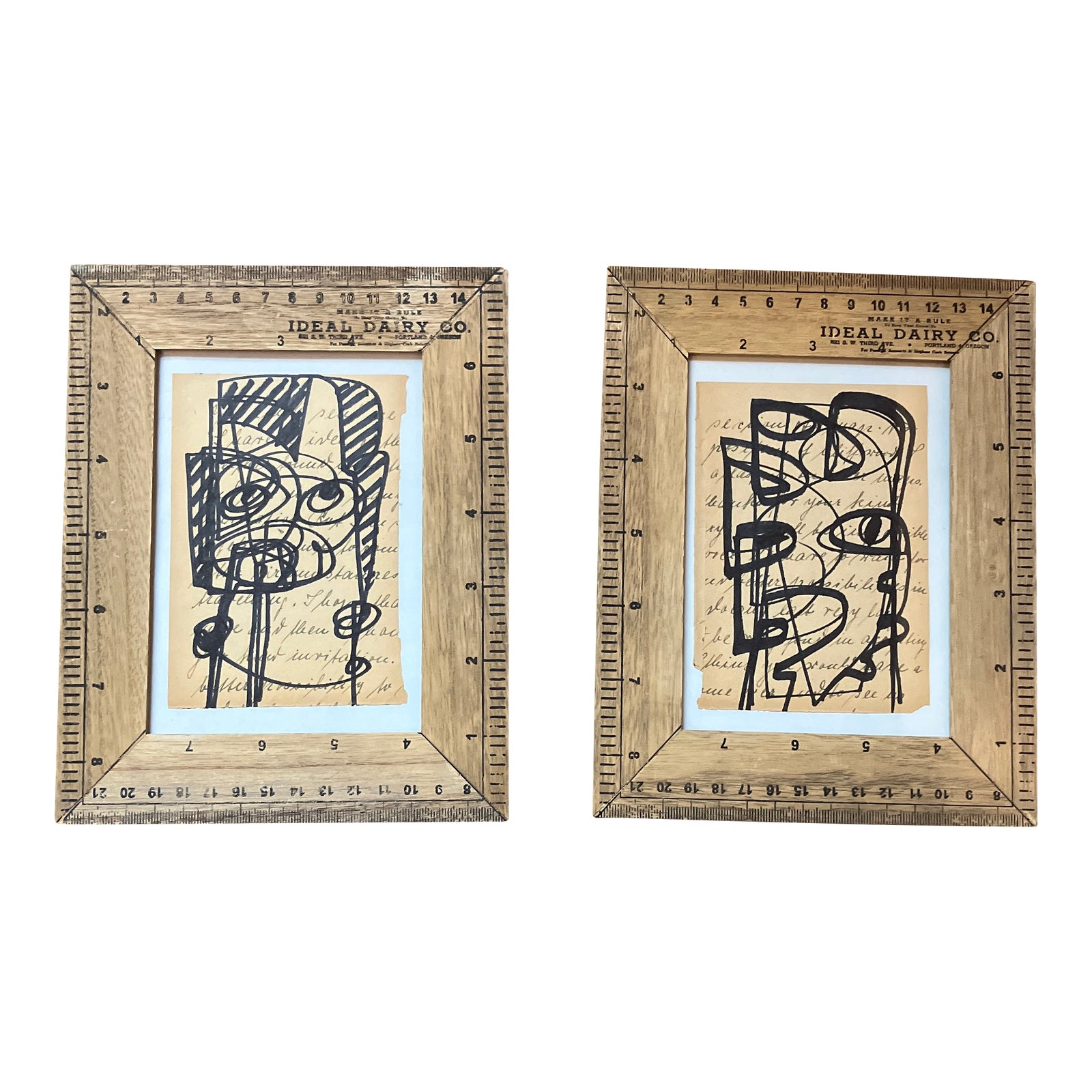 Contemporary 2 Original Wayne Cunningham Abstract Marker Drawings in ...