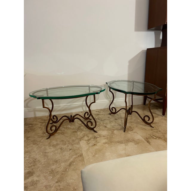 Italian Gilt Iron Scroll Side Table With Custom Notched Glass Top For Sale - Image 10 of 12
