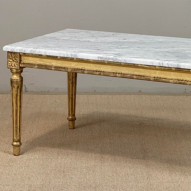 French Louis XVI Giltwood Coffee Table With Carrara Marble For Sale - Image 13 of 18