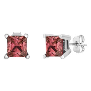14K White Gold 1/2 Cttw 4 Prong Set Lab Grown Pink Princess Diamond Solitaire Stud Earrings (Pink Color, VS2-SI1 Clarity) For Sale