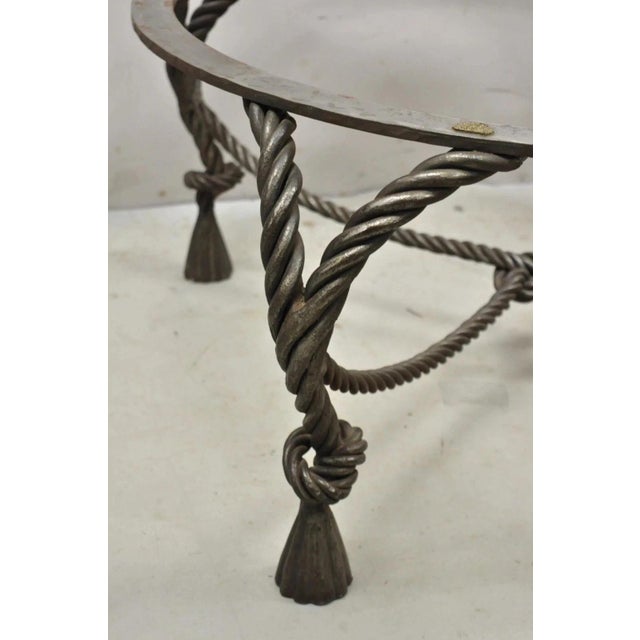 Mid 20th Century Italian Hollywood Regency Steel Knotted Rope and Tassel Round Glass Coffee Table For Sale - Image 9 of 11