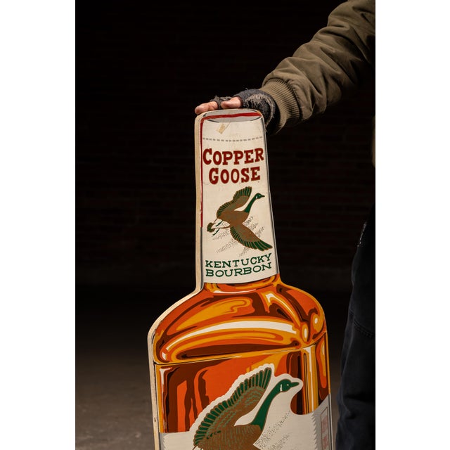 Vintage Double-Sided Copper Goose Bourbon Figural Bottle Advertising Sign For Sale In Chicago - Image 6 of 8