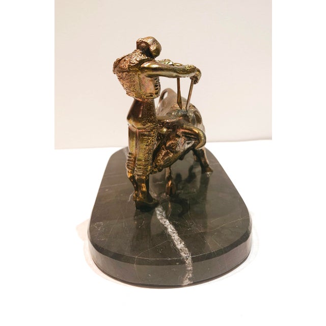 Mid 20th Century Vintage Bronze Metal Bull Fighter Matador and Bull on Marble Base For Sale - Image 5 of 8