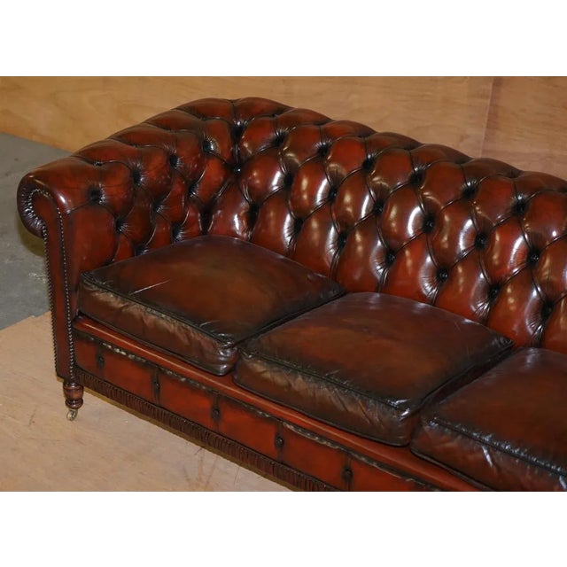 Vintage Oxblood Bordeaux Leather Chesterfield Club Sofa on Turned Legs For Sale - Image 3 of 18