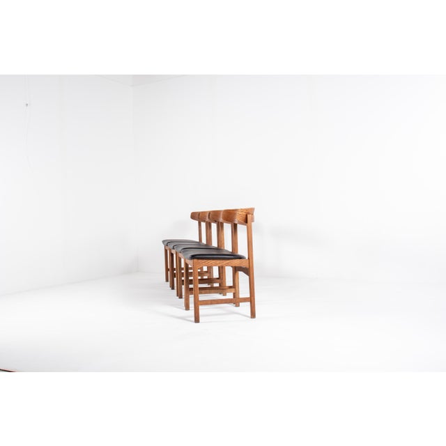 Mid-Century Modern Danish Oak and Black Skai Dining Chairs, 1960s, Set of 4 For Sale - Image 3 of 18