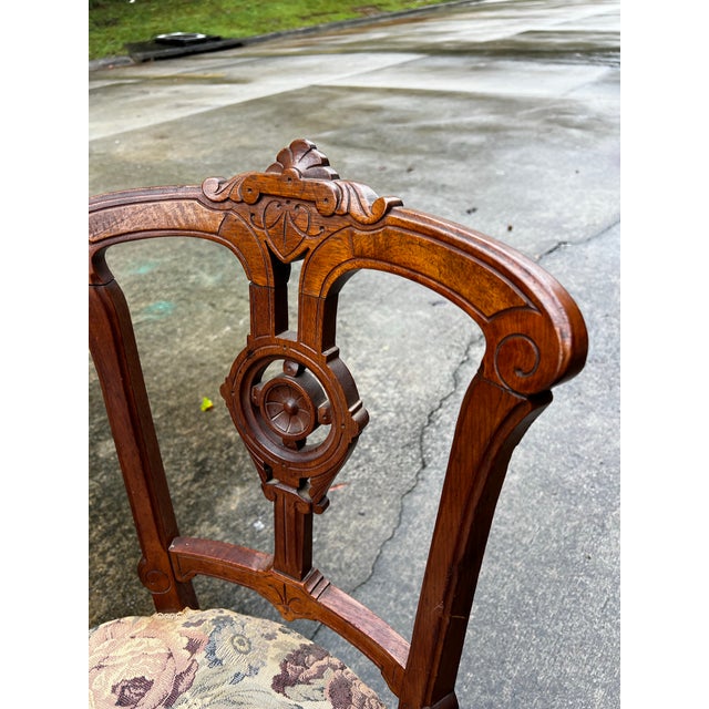 Antique Pair of Wooden Carved Accent Chairs With Central Medallion Detail For Sale - Image 12 of 12