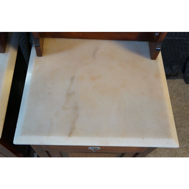 2 Antique Edwardian Mahogany Washstands Neoclassical Inlay Marble Top Mirror For Sale - Image 4 of 18