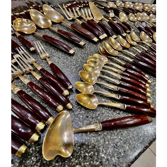 Brass Vintage Siam Thai Flatware and Cutlery Set | Brass + Rosewood For Sale - Image 8 of 11