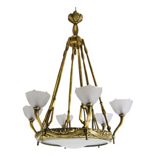 Large Art Deco Bronze Chandelier by Maurice Dufrene and Daum Nancy, 1920s For Sale