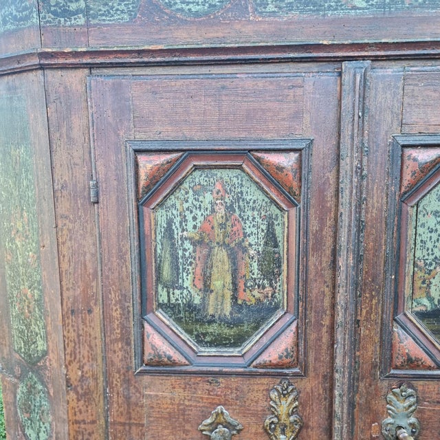 Antique Tyrolean Wardrobe with Original Paintings, 1750 For Sale - Image 9 of 13