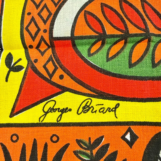 From the designer Georges Briard, a Mid-Century era Rooster tea towel. Silk-screen on linen. Georges Briard created award-...