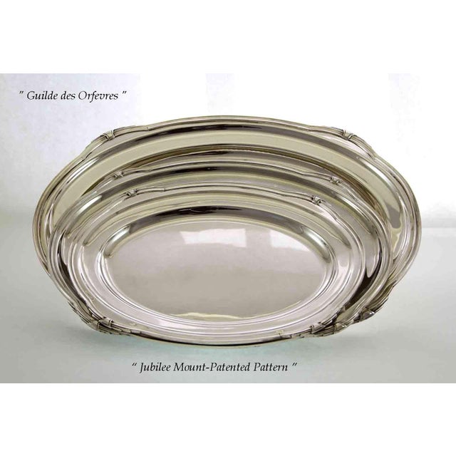 Silver 1970’s Vintage/New Silverplate Oval Platters With Jubilee, Patented Applied Border - Set of 3 For Sale - Image 8 of 15