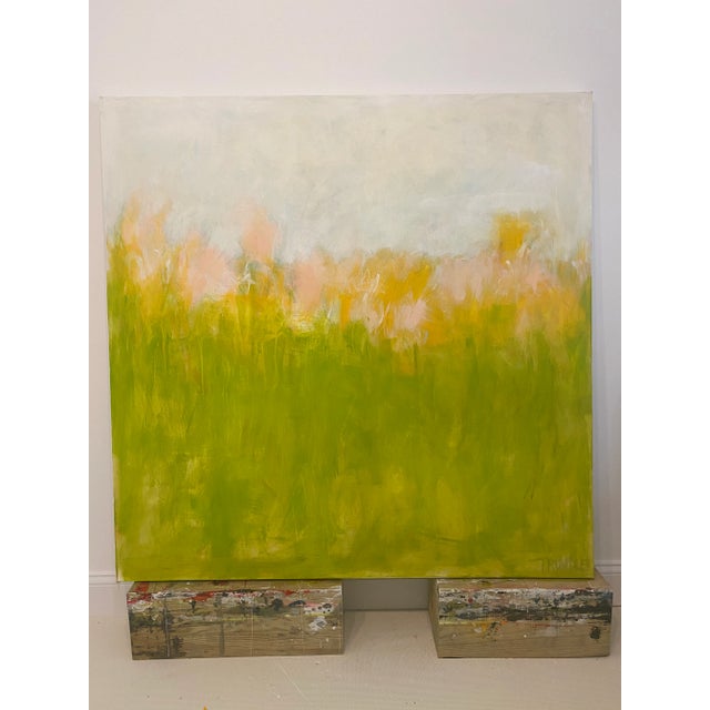 Contemporary "Bucolic" Contemporary Abstract Landscape Mixed-Media Painting by Sarah Trundle For Sale - Image 3 of 7