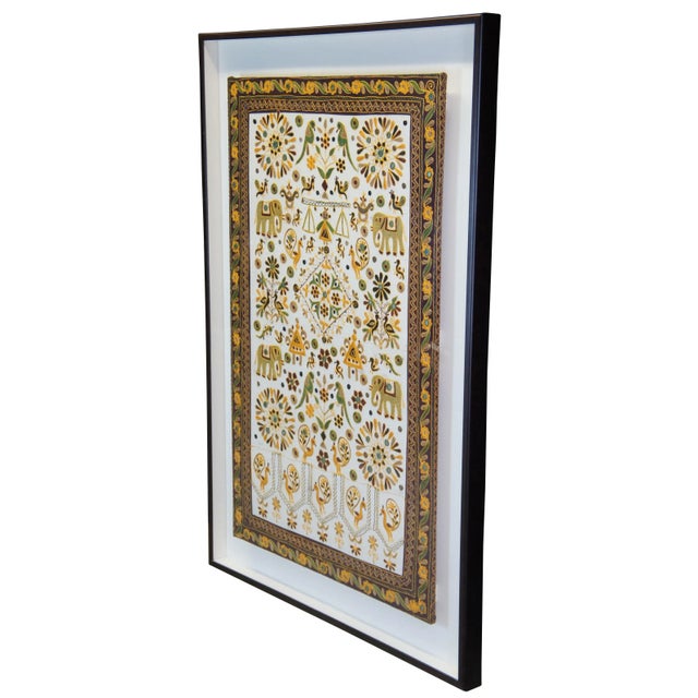 Indian Large Indian Embroidered Needlepoint Tapestry Shadowbox Floral Elephant Bird For Sale - Image 3 of 13