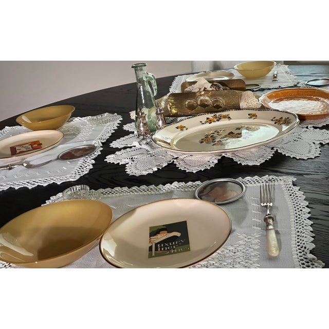 A beautiful set of four French frosted glass bowls by Arc France in a luminous champagne-gold hue. Featuring a softly...