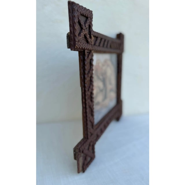 Newly Created Artwork by Erica Everage With Antique Wood Tramp Art Frame With Modern Erica Everage Art Drawing-Abstracted Figurative Conte on Paper For Sale - Image 10 of 12