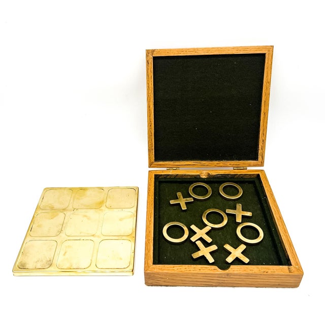 Mid-Century Modern Brass Tic-Tac-Toe Game Set in Wood Box – Hollywood Regency / Desk Accessory For Sale - Image 11 of 13
