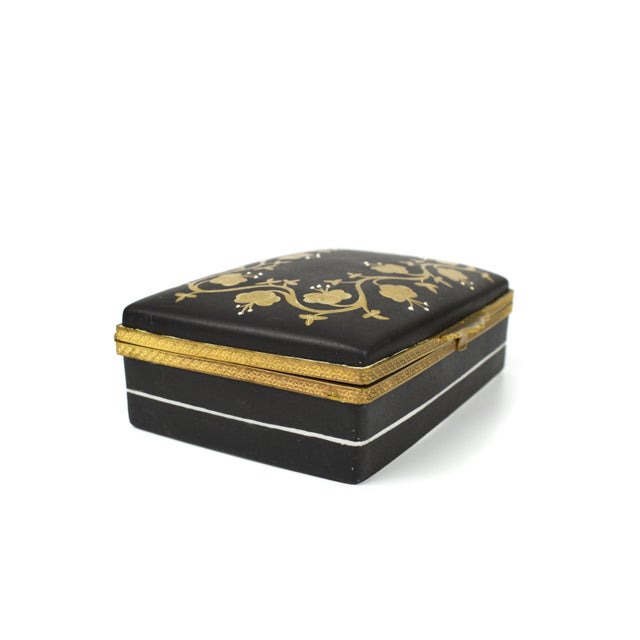 Limoges, France Mid 20th Century Hand Painted Gold and Black Limoges France Hinged Porcelain Box Signed For Sale - Image 4 of 10
