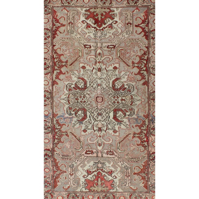 Early 20th Century Antique Sevas Turkish Rug in Gray, Taupe, Blush, Rosewood Red and Charcoal For Sale - Image 5 of 6