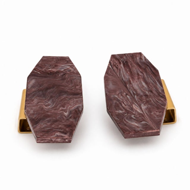 Metal Pair of 1970s Dark Pink Resin and Brass Door Handles For Sale - Image 7 of 8