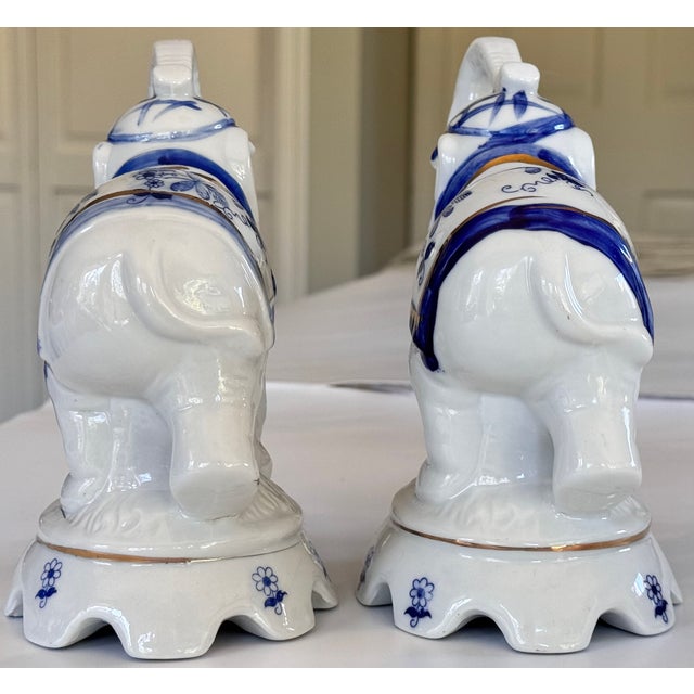 Vintage Blue and White Auspicious Porcelain Elephants - A Pair For Sale - Image 4 of 9