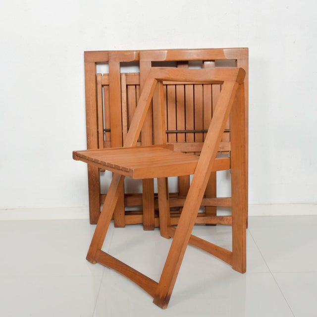 Midcentury Modern Folding Carry Set Of 4 Slatted Wood Chairs Romania Chairish