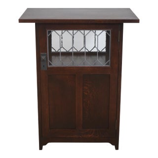 Stickley Roycroft Mission Oak Leaded Glass Cabinet For Sale
