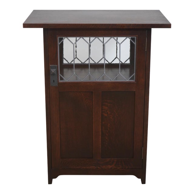 Stickley Roycroft Mission Oak Leaded Glass Cabinet For Sale