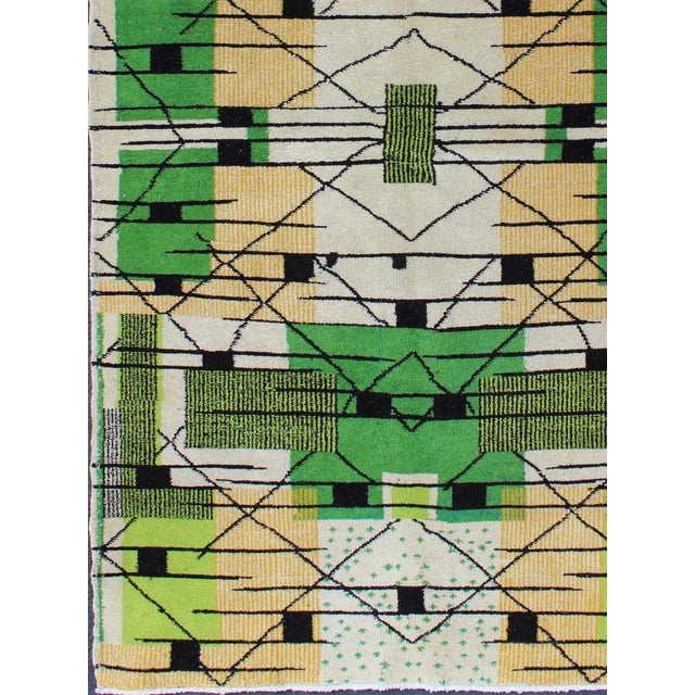 Mid-Century Modern Vintage Turkish Zeki Müren Mid-Century Modern Rug in a Variety of Green Colors For Sale - Image 3 of 11