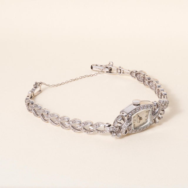 Vintage 1940s Hamilton Tonneau 14k Gold 3 Carats Diamond Ladies Cocktail Watch For Sale - Image 4 of 6