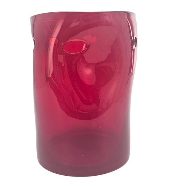 Late 20th Century Hand-Blown Ruby Red Pinched Art Glass Vase Modernist 8" For Sale - Image 5 of 9