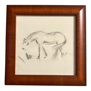 1950’s Art Deco Style Original Horse Pencil Drawing Framed For Sale